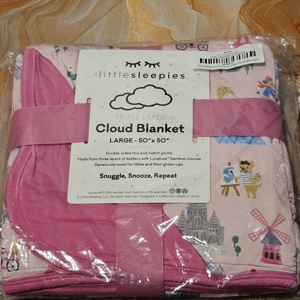 Little Sleepies Pink Weekend in Paris Cloud Blanket Large 50x50 NWT Bamboo